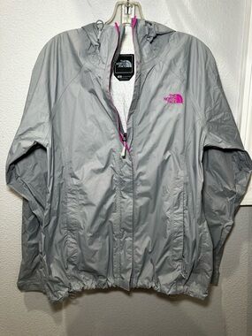 The North Face HyVent rain jacket with pink accents